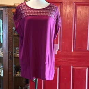 Liz Claiborne Purple Boxy Blouse with Lace Detail